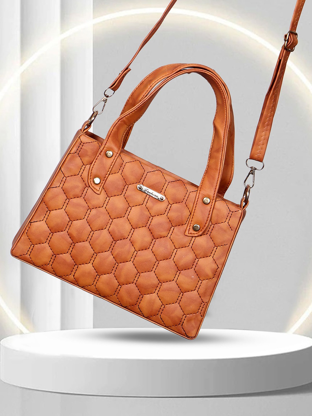 

LADY QUINTON PU Oversized Structured Handheld Bag with Quilted, Tan