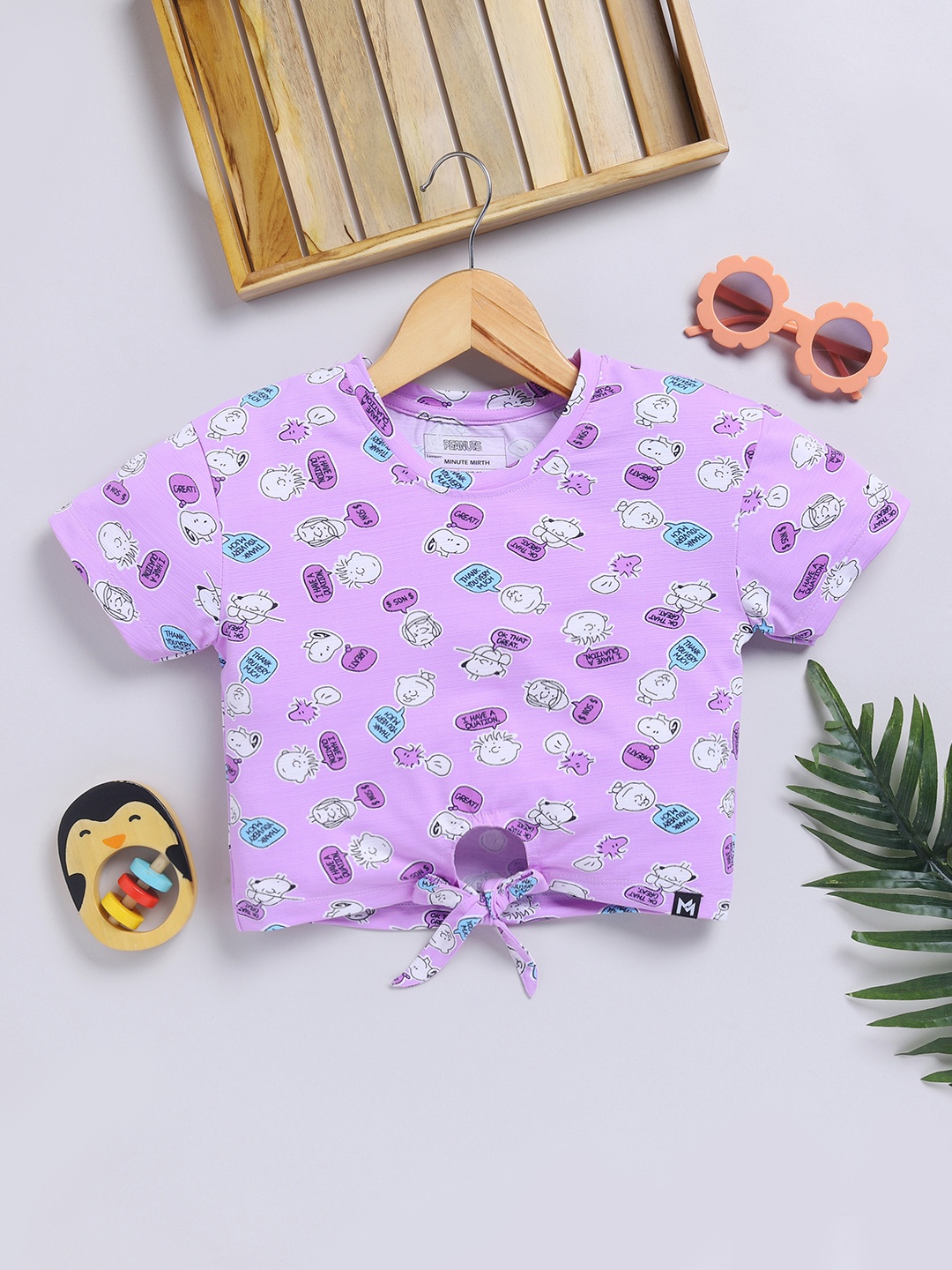 

YK X Minute Mirth Girls Peanuts Printed Crop Top, Mauve