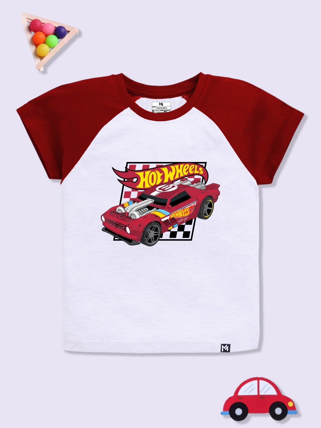 

YK X Minute Mirth Boys Hot Wheels Printed Pure Cotton T-shirt, Maroon