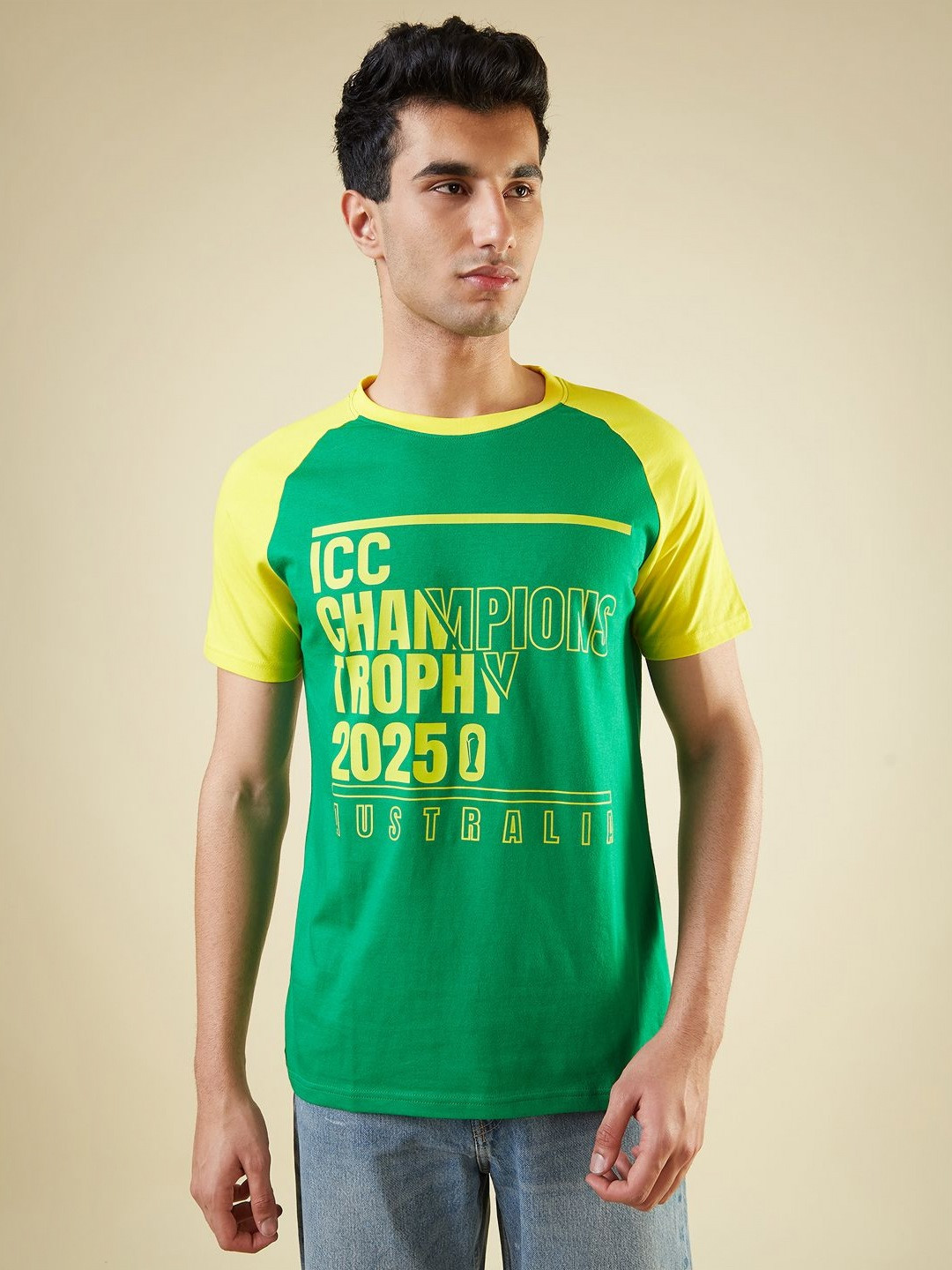 

FanCode Men Printed Applique T-shirt, Yellow