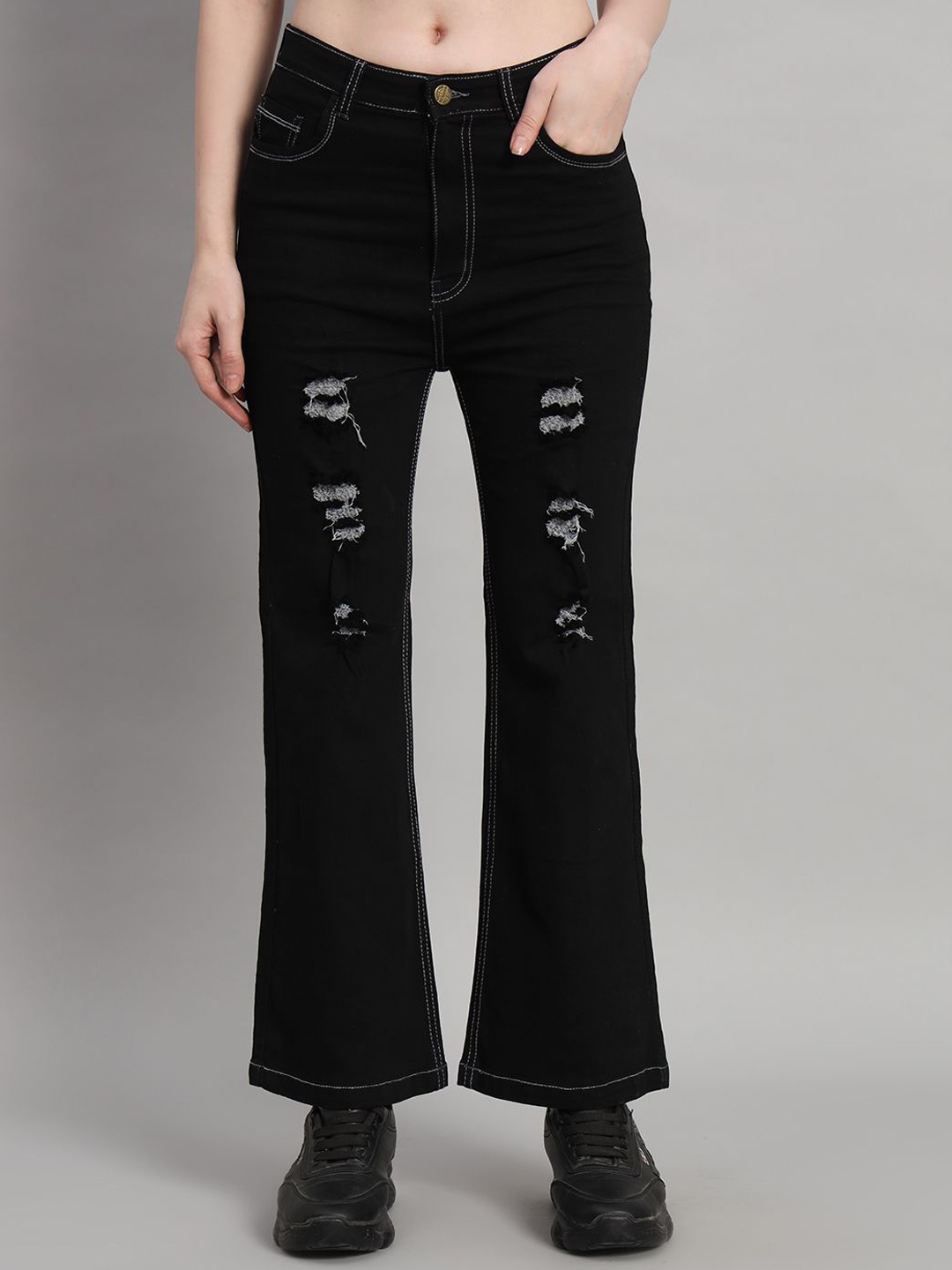 

Chemistry Women Flared Mildly Distressed Stretchable Jeans, Black