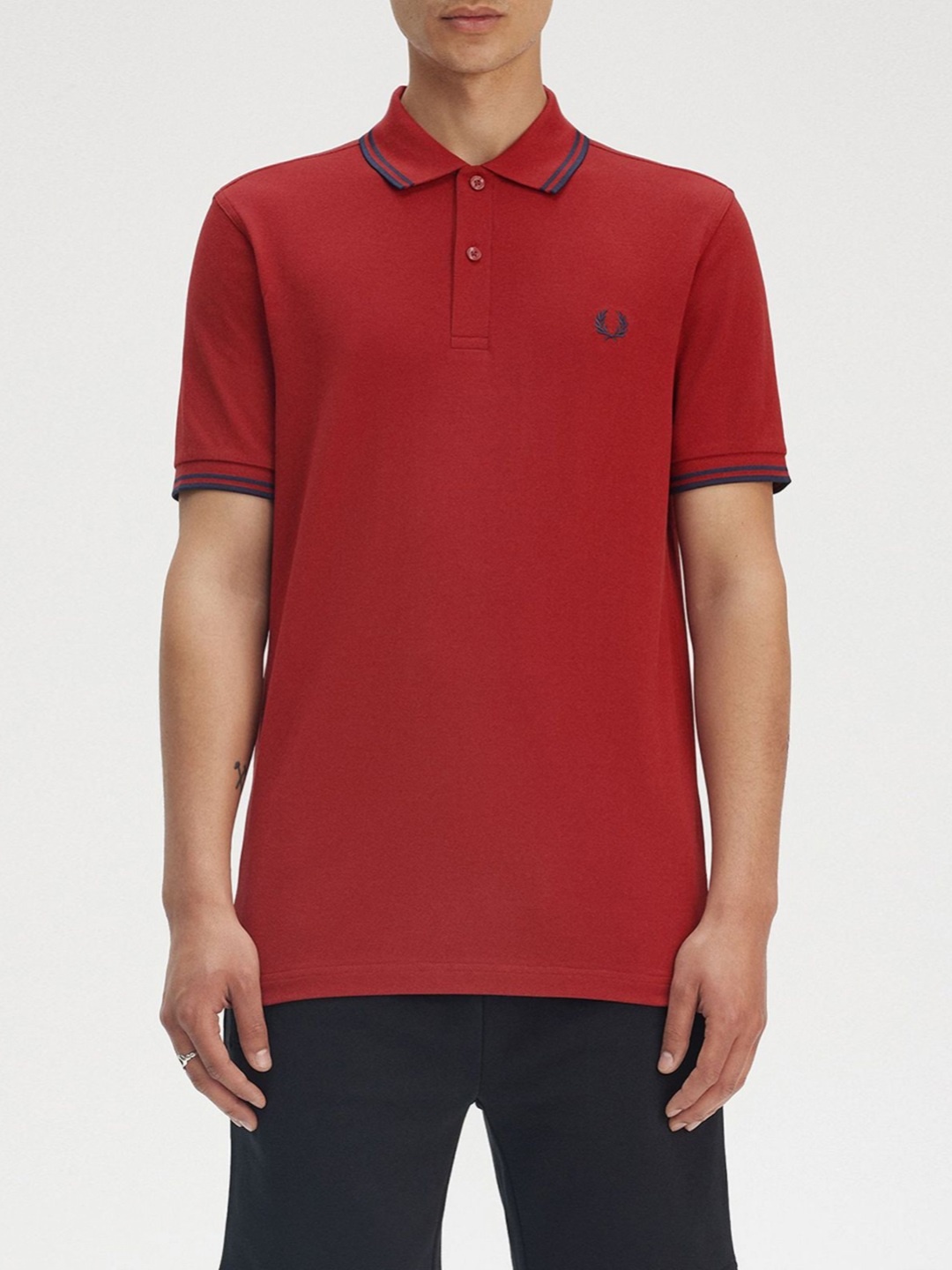 

Fred Perry Men Polo Collar Applique T-shirt, Red