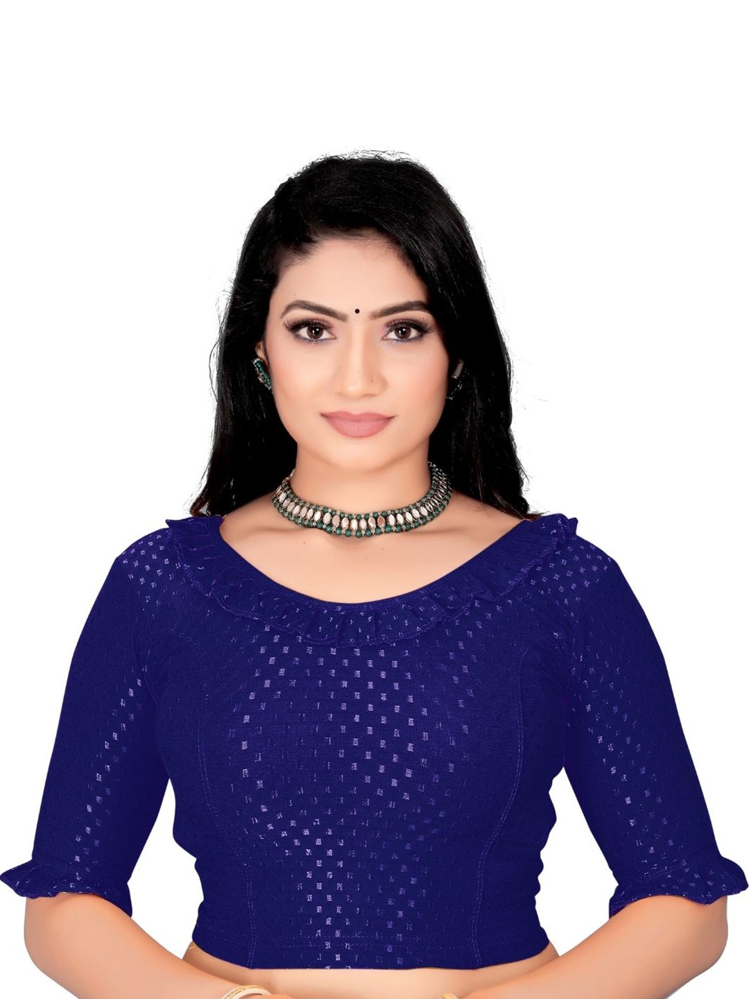 

SS Sanket Synthetics Self-Designed Cotton Frill Blouse, Blue