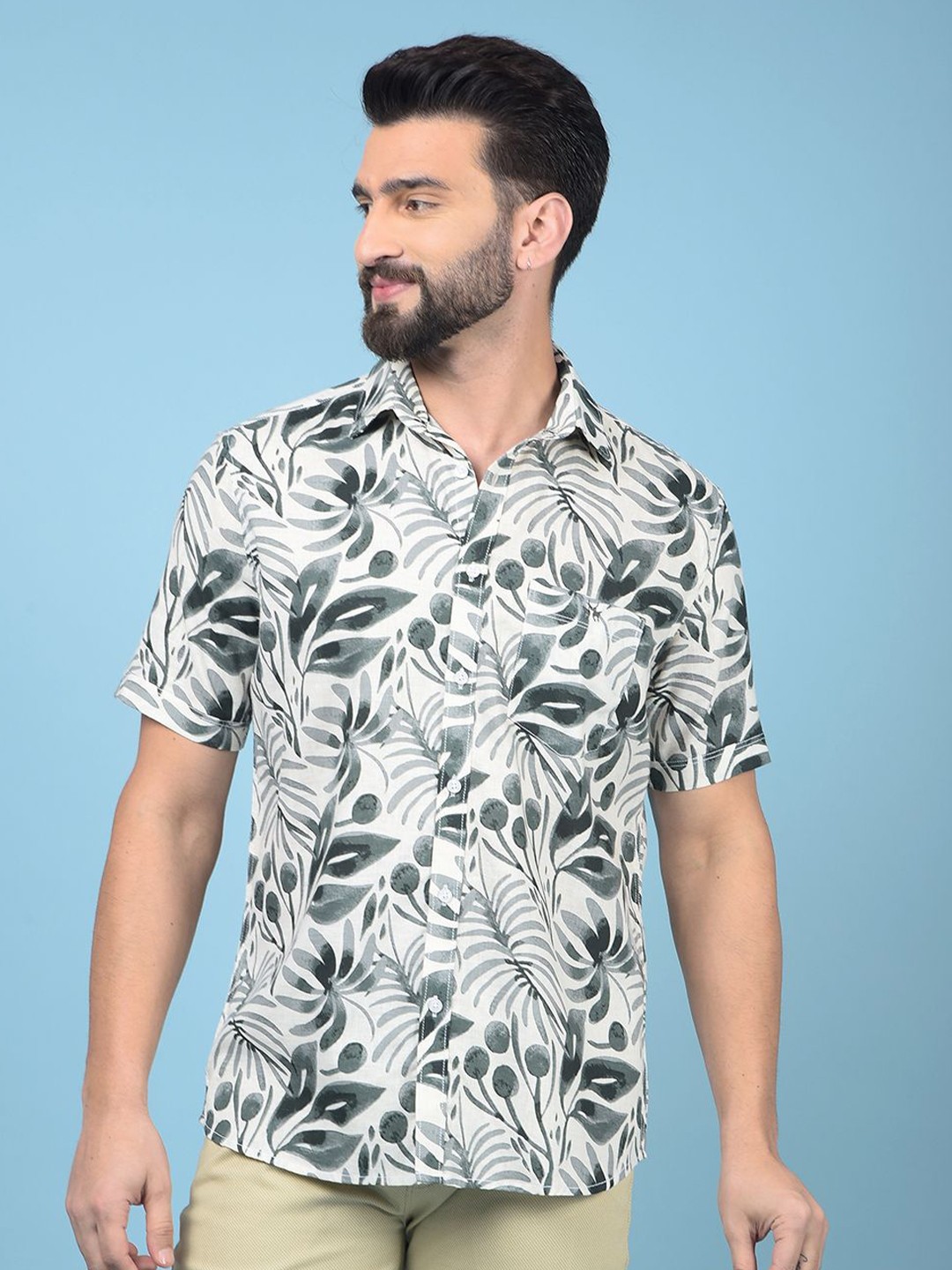 

Crimsoune Club Men Classic Slim Fit Floral Opaque Printed Casual Shirt, Green
