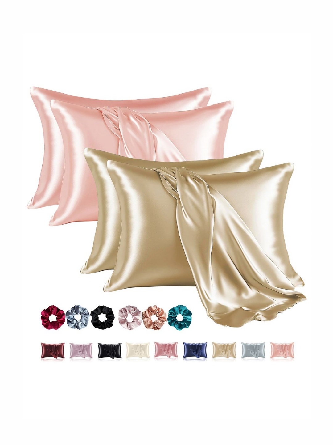 

Aura Champagne & Pink 4 Pieces Solid Pure Silk Rectangle Pillow Covers