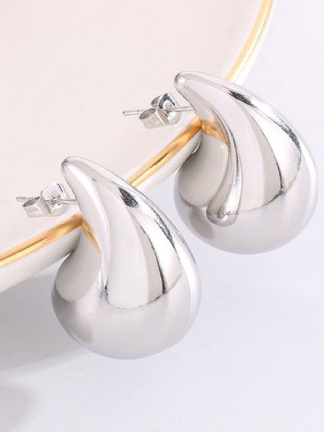 

Crazy Fashion Stainless Steel Teardrop Shaped Drop Earrings, Silver