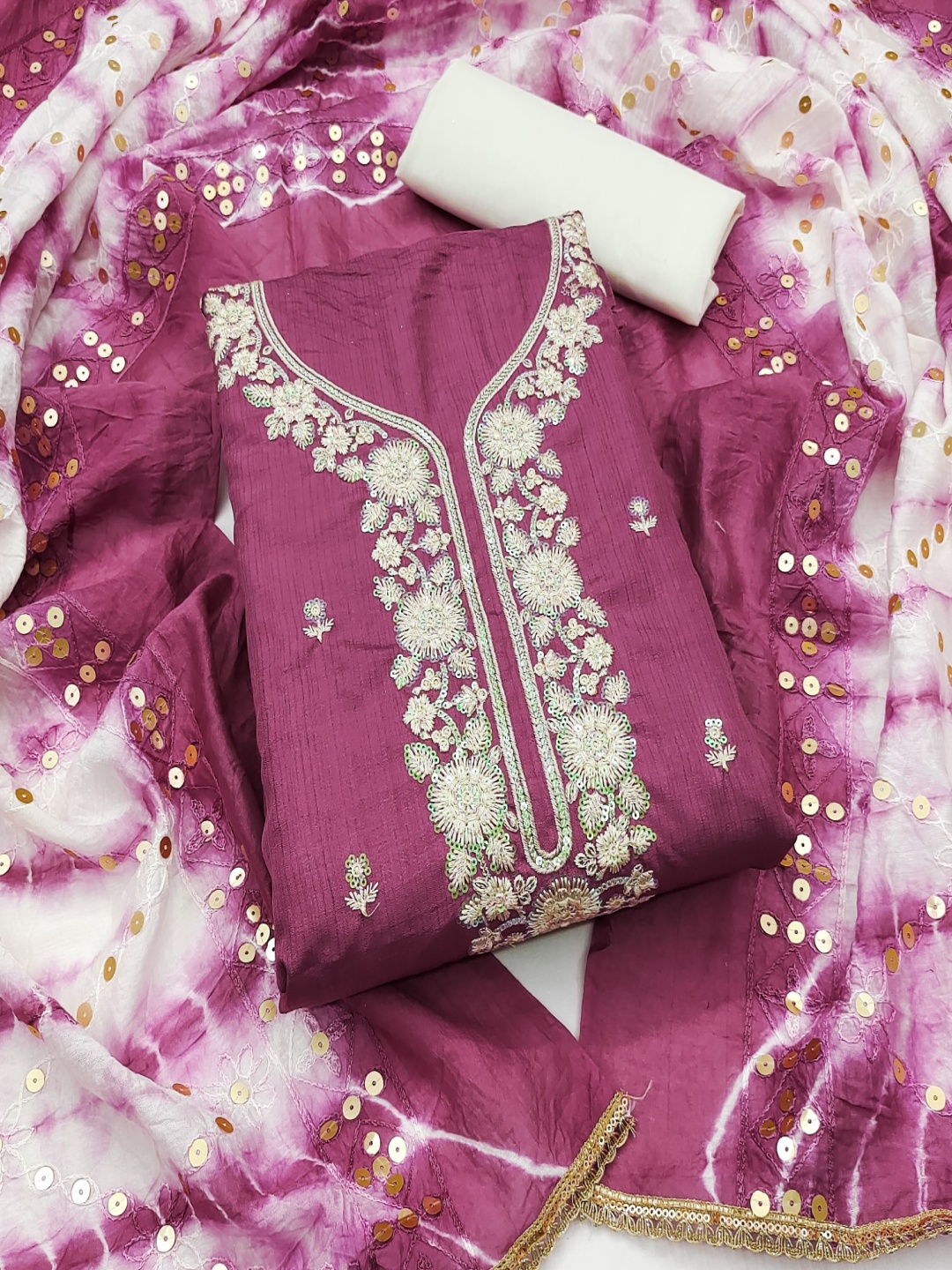 

Panzora Embroidered Sequinned Unstitched Dress Material, Purple