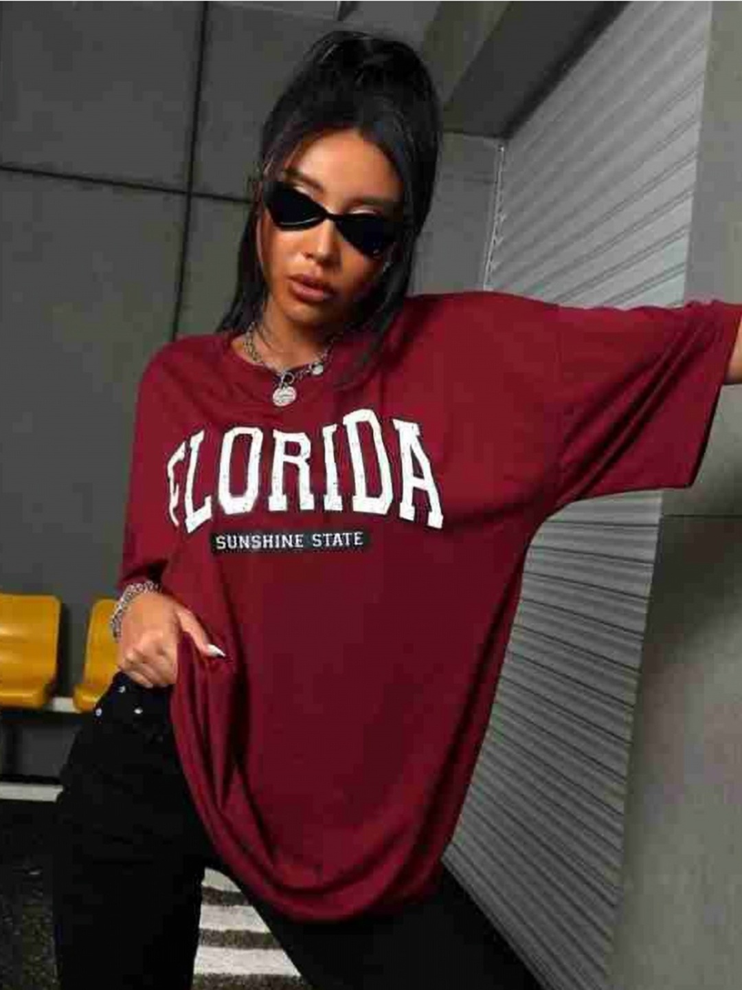 

SZN Women Printed Applique T-shirt, Maroon