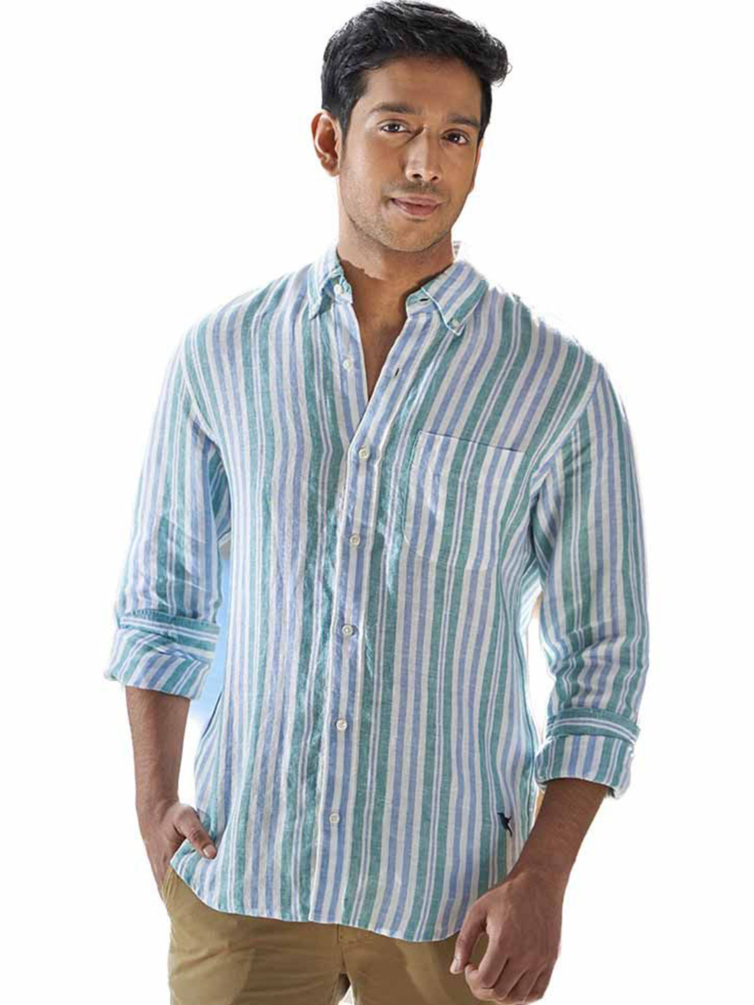 

PINK SUPPLY Men Classic Opaque Striped Formal Shirt, Green