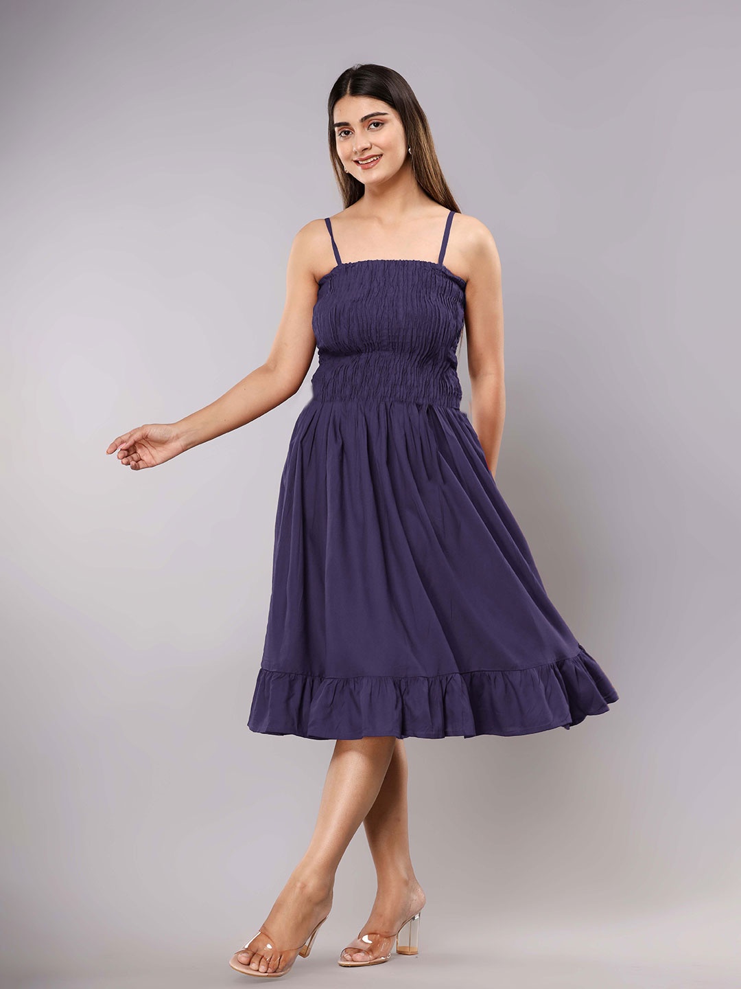 

Handish Crepe Fit & Flare Dress, Navy blue