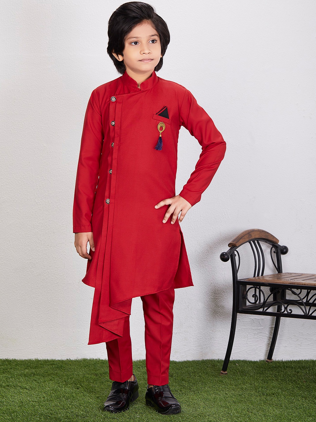 

FELIZ THE DESIGNER STUDIO Boys Regular Pure Cotton Kurta with Churidar, Red