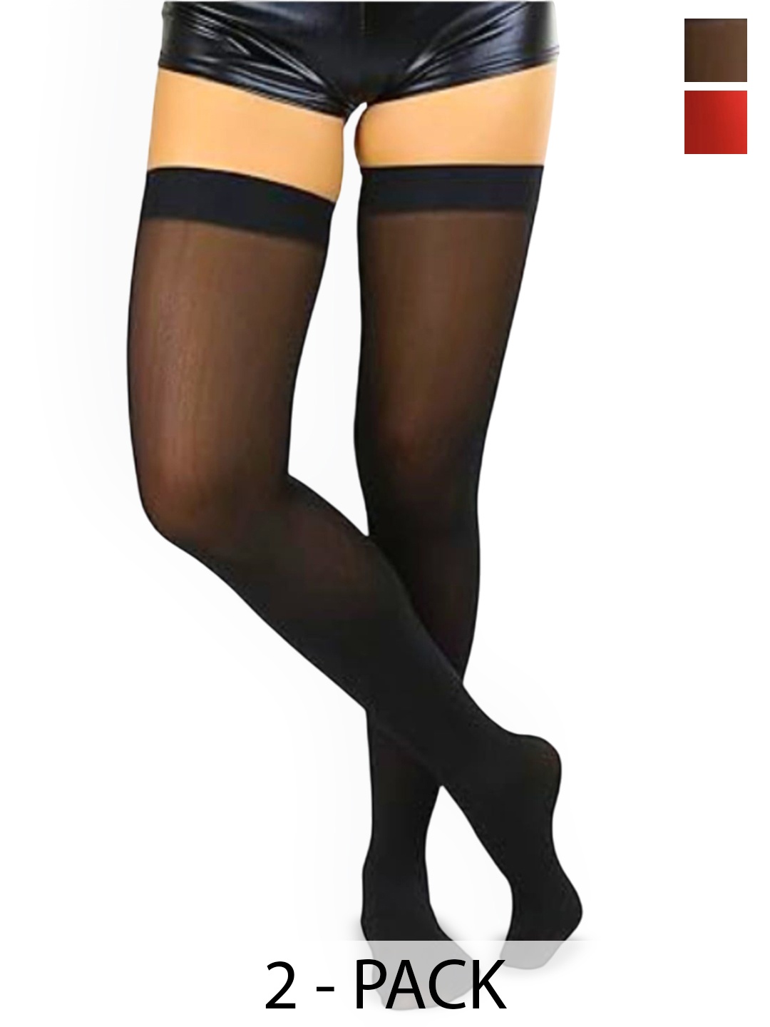 

NESKA MODA Pack Of 2 High Thigh Sheer Breathable Stockings, Black