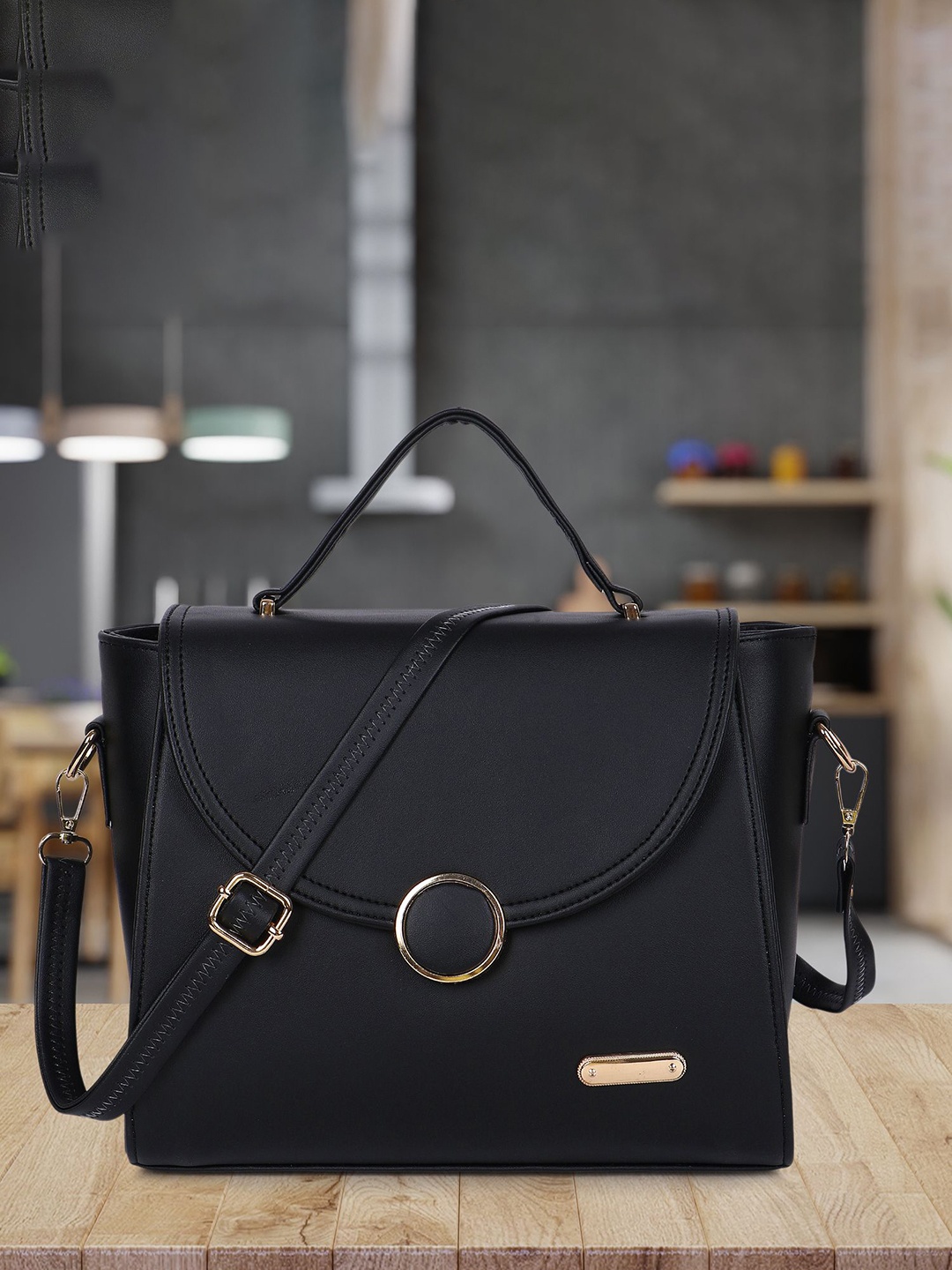

LADY QUINTON PU Half Moon Handheld Bag, Black