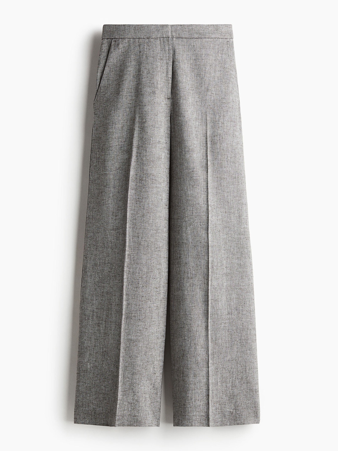 

H&M Wide Linen-Blend Trousers, Grey