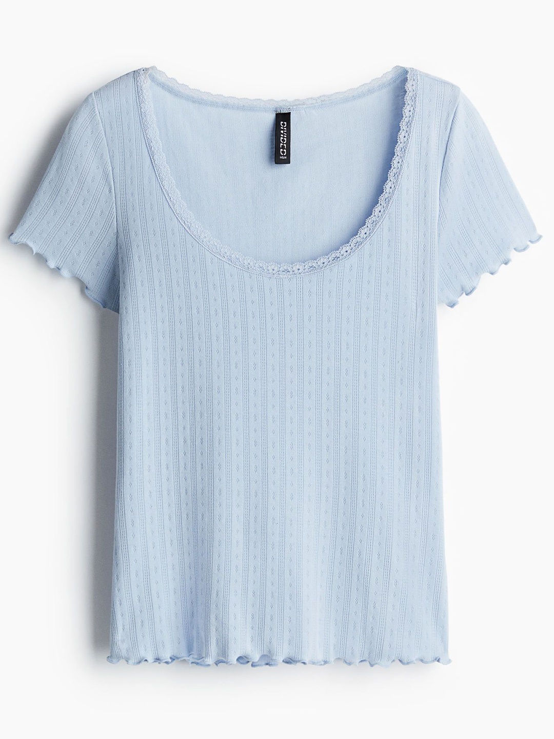 

H&M Lace-Trimmed Pointelle T-shirt, Blue