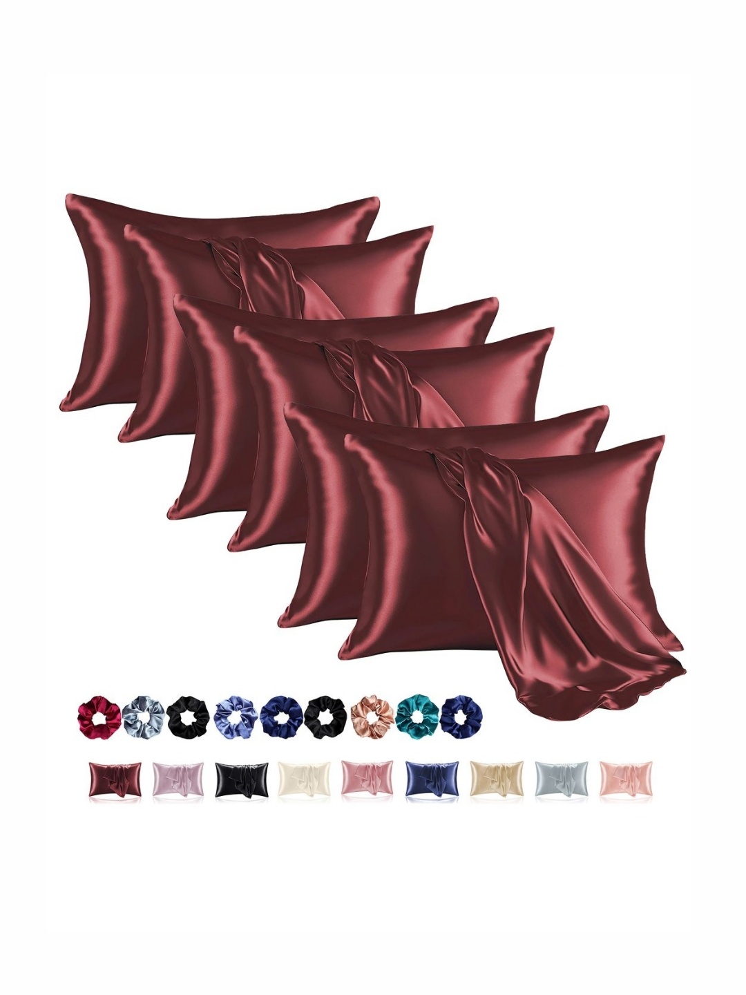 

Aura Red 6 Pieces Solid Pure Silk Rectangle Pillow Covers