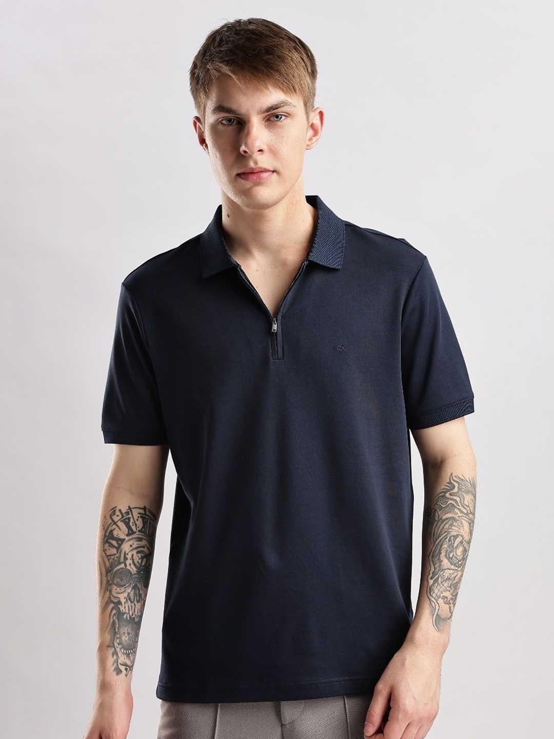 

Calvin Klein Jeans Men Polo Collar Organic Cotton Pockets T-shirt, Navy blue