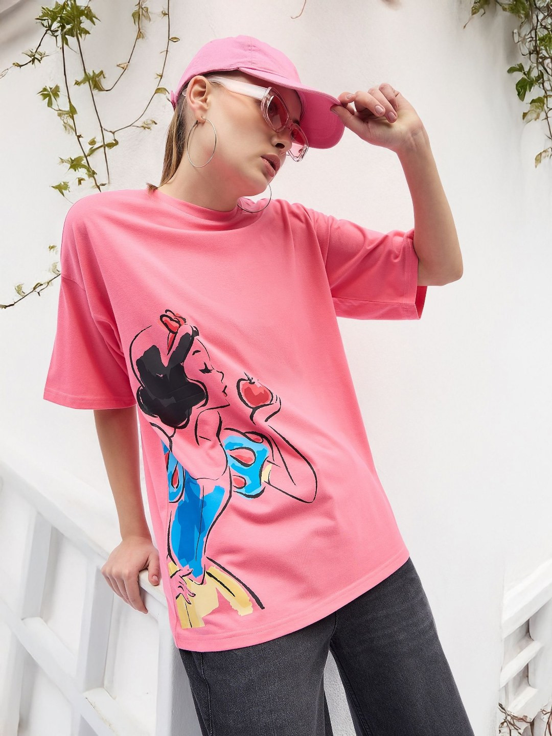 

DressBerry Women Printed Drop-Shoulder Sleeves T-shirt, Pink