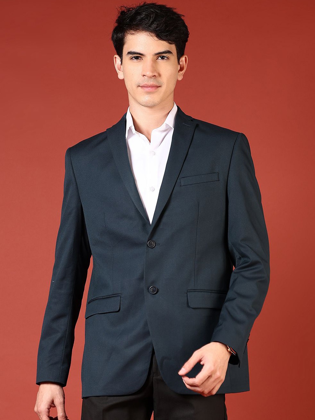 

V-Mart Cotton Slim Fit Notched Lapel Collar Single Breasted Formal Blazer, Navy blue