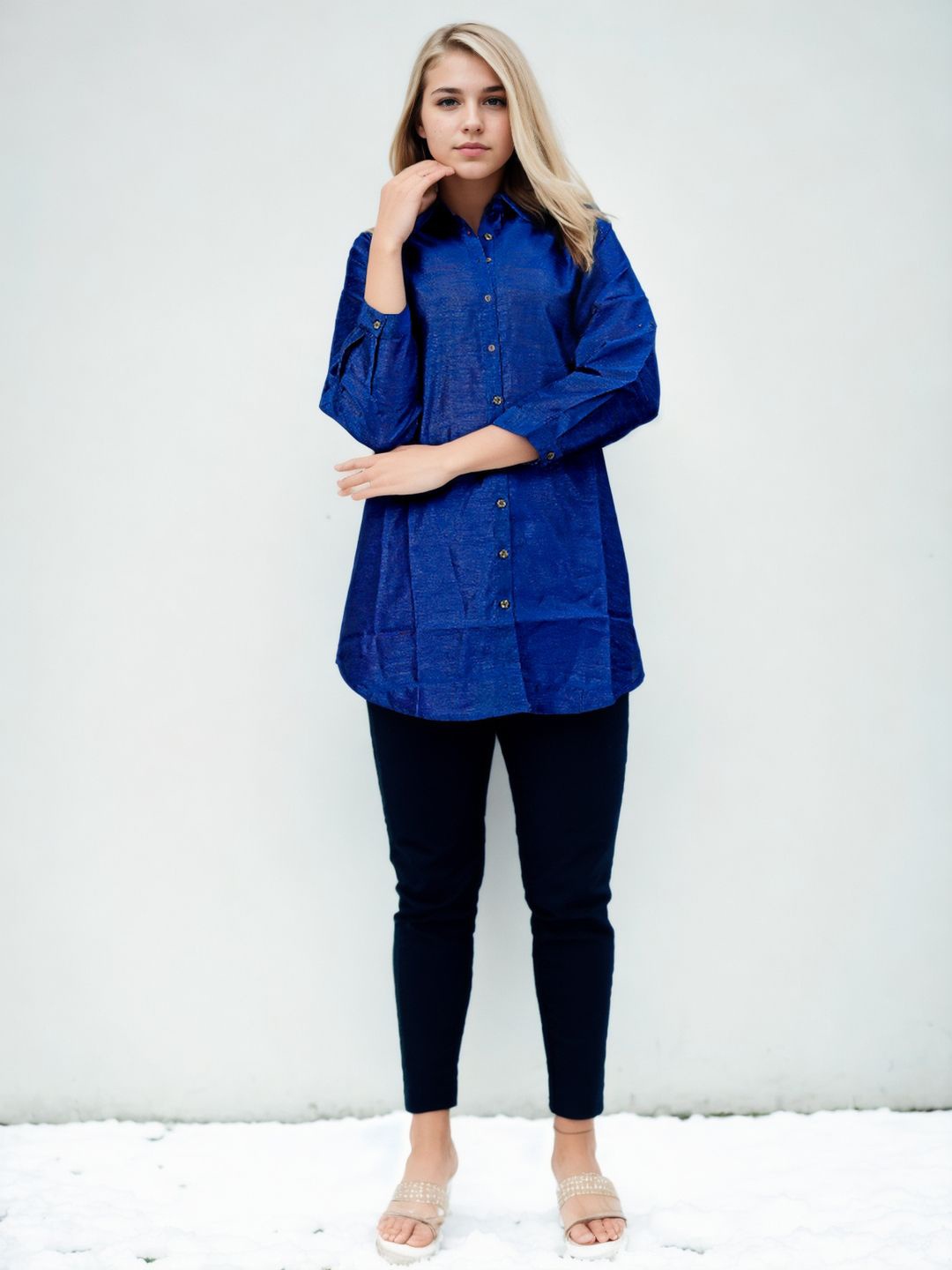 

Bucciato Private Limited Linen Shirt Style Top, Blue