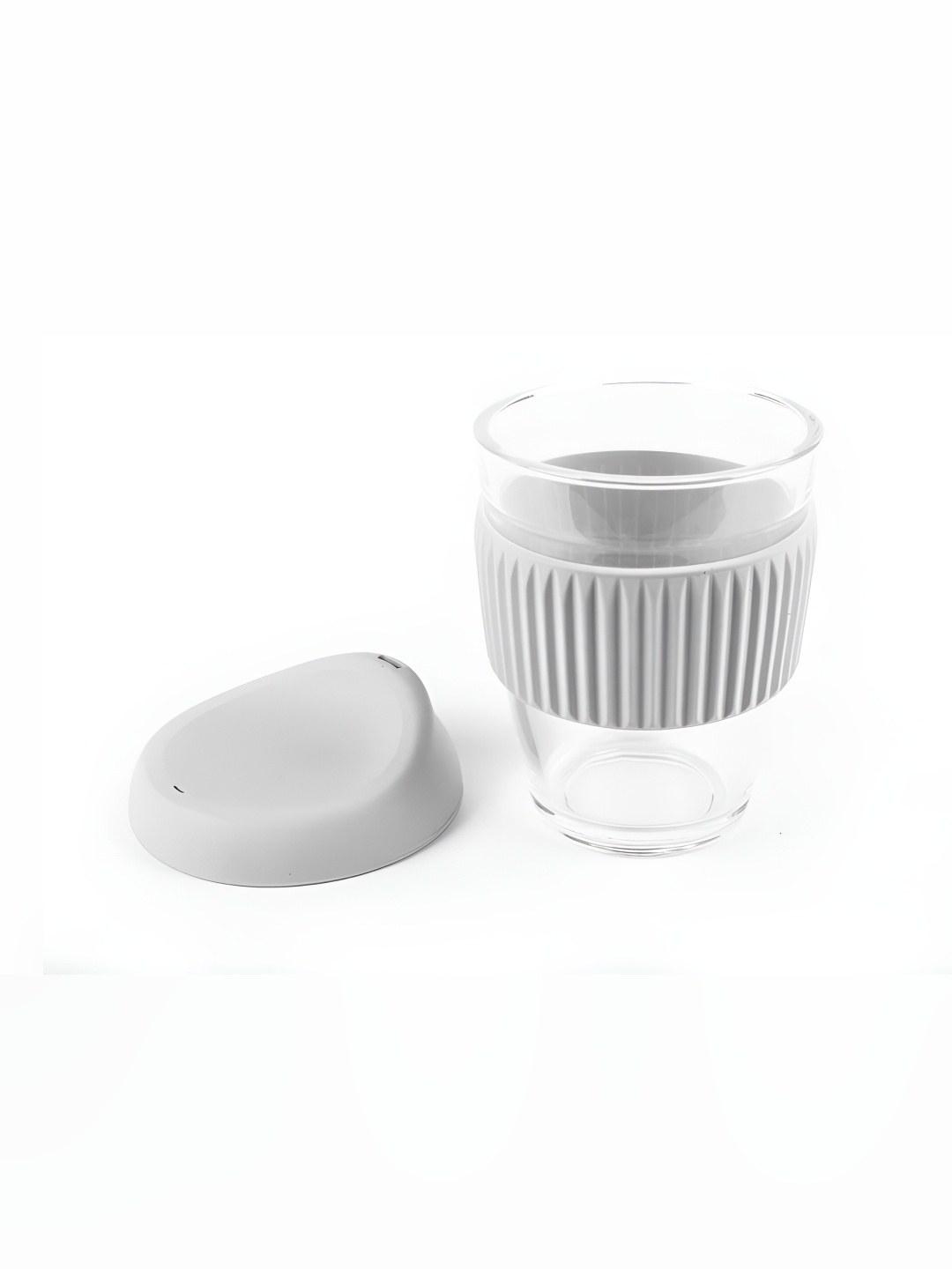 

Baskety Grey & Transparent Glass Tumbler Travel Mug with Silicone Lid 300ml