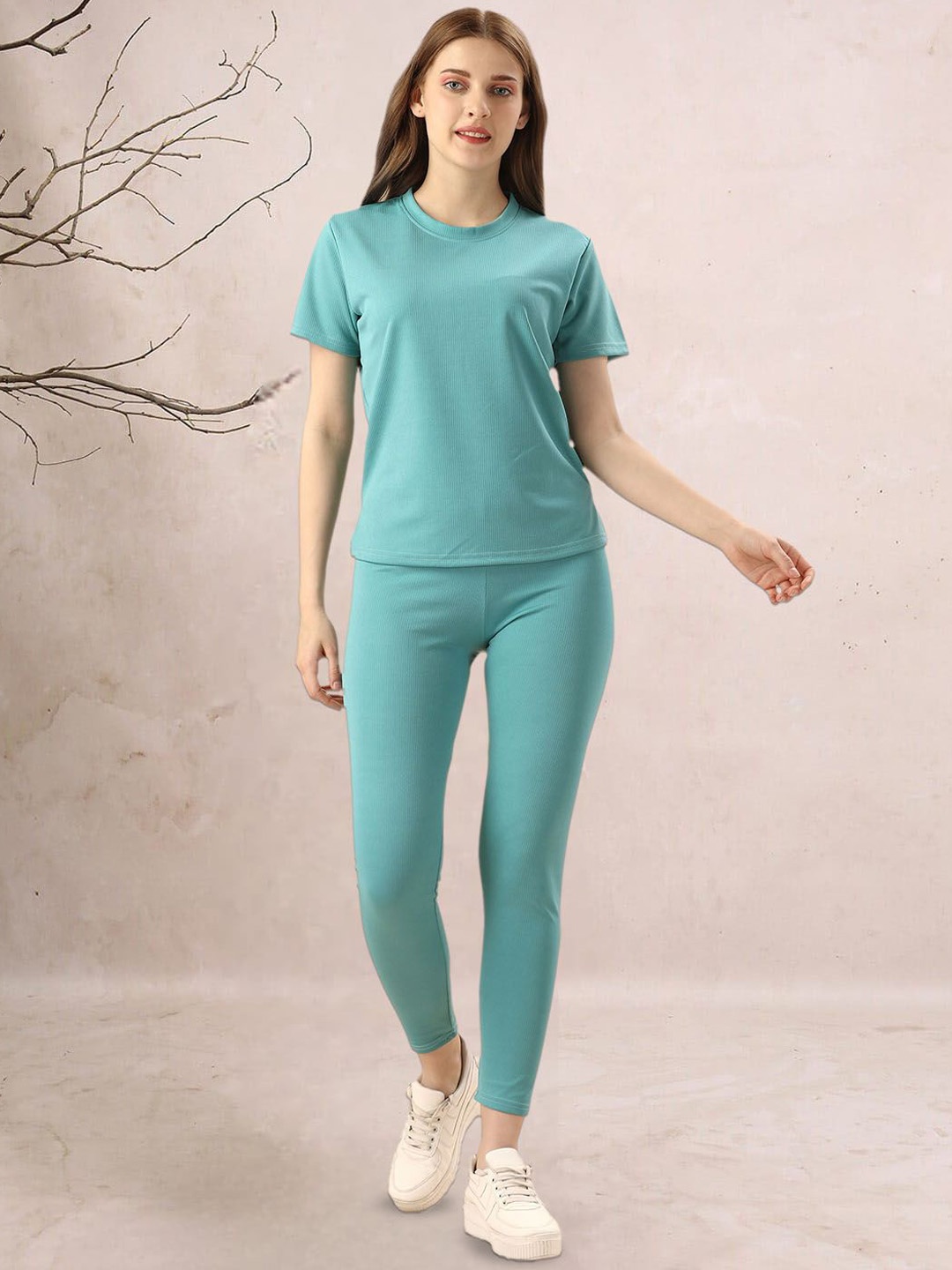 

DTR FASHION Round Neck T-shirt With Leggings Co-Ords, Blue