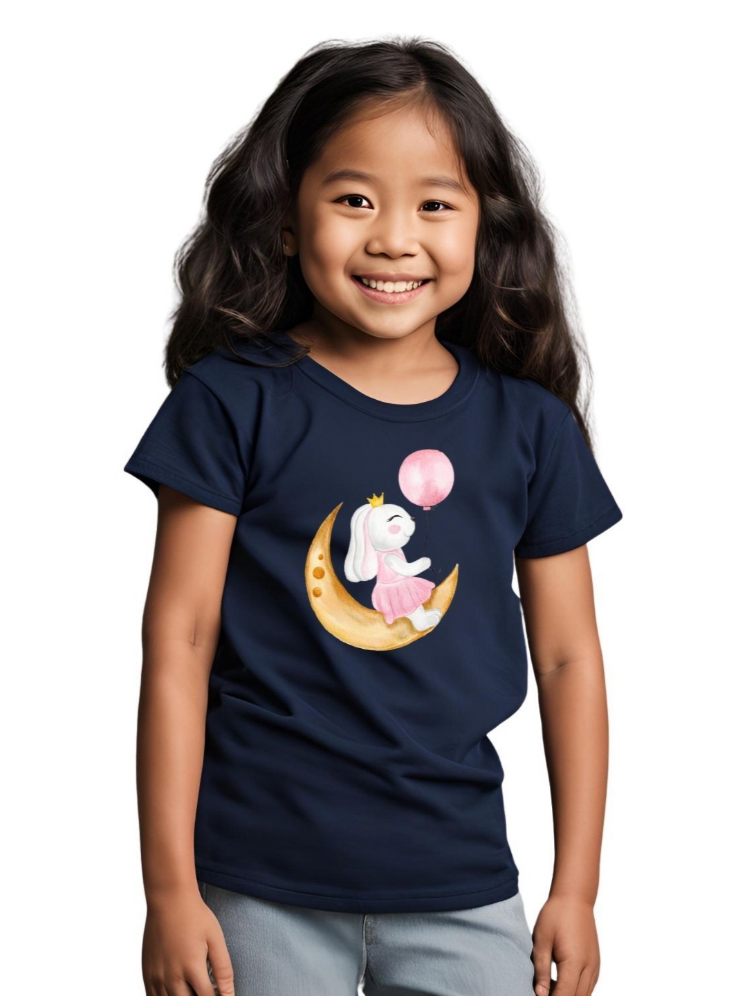 

BAESD Girls Printed Applique T-shirt, Navy blue