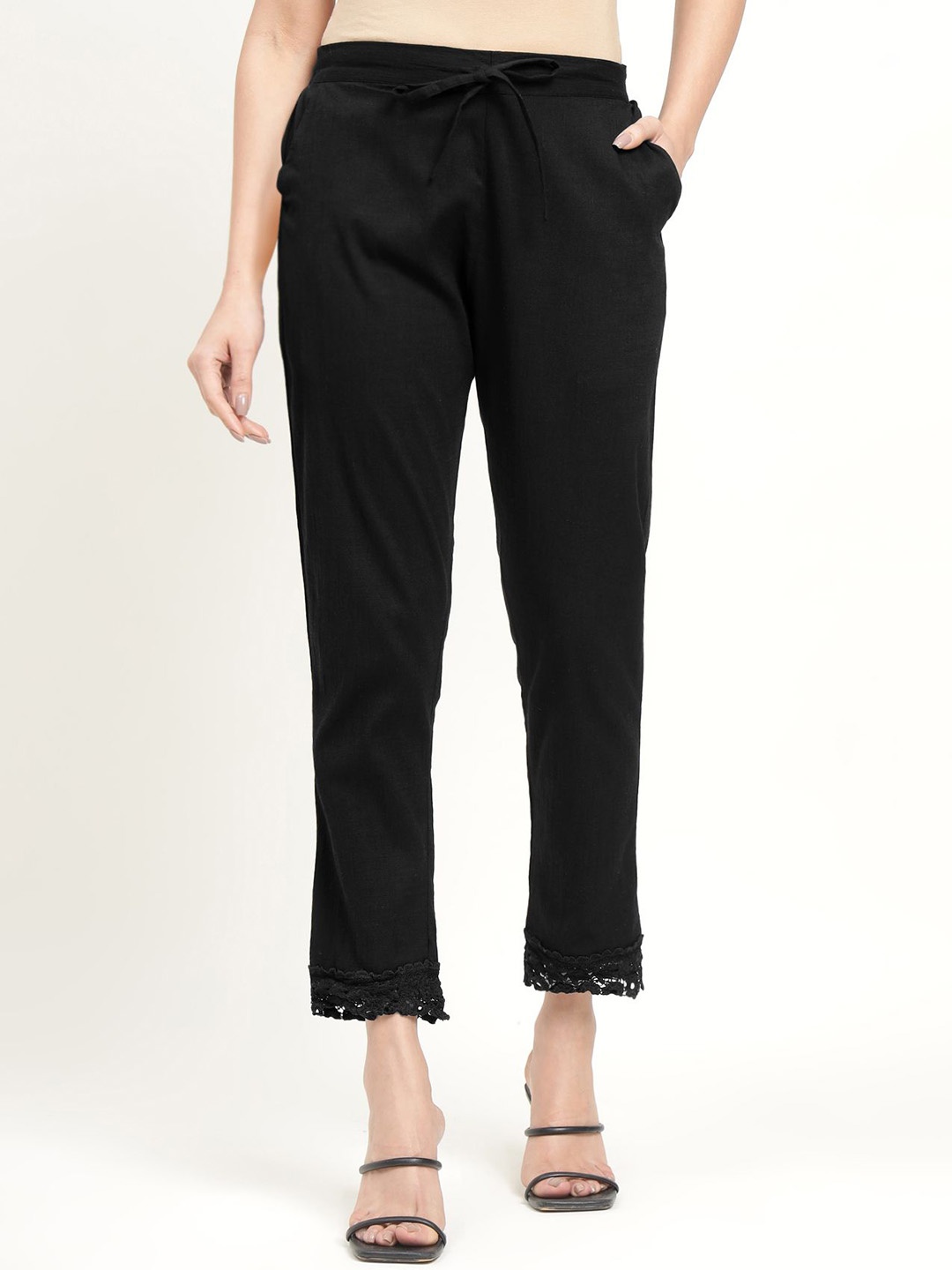 

ZARI Women Cotton Regular Trouser, Black