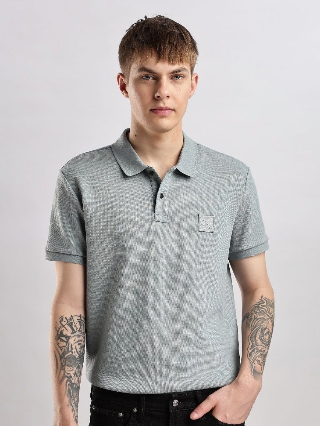 

Calvin Klein Jeans Men Polo Collar Applique T-shirt, Blue
