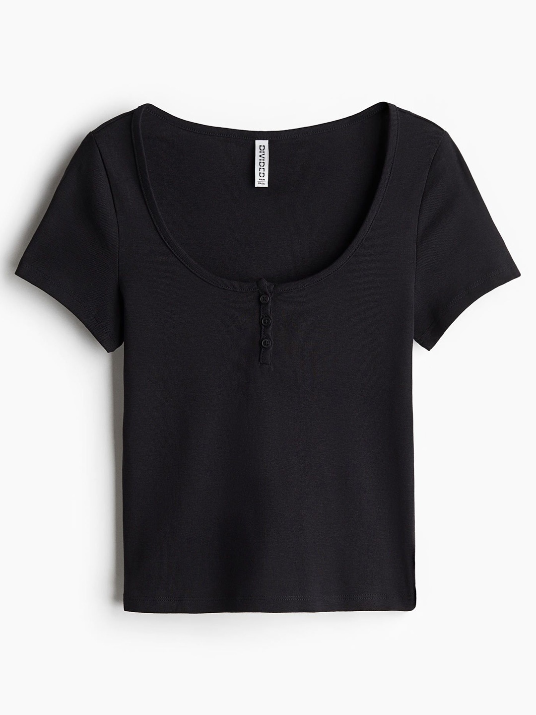 

H&M Button-Top Scoop-Neck T-shirt, Black