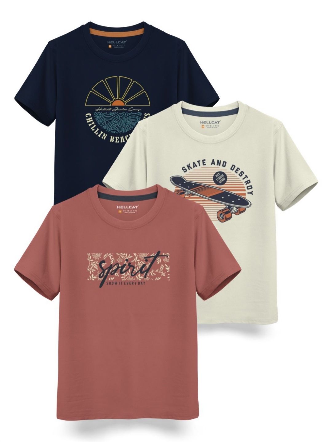 

HELLCAT Boys Typography 3 Printed T-shirt, Beige