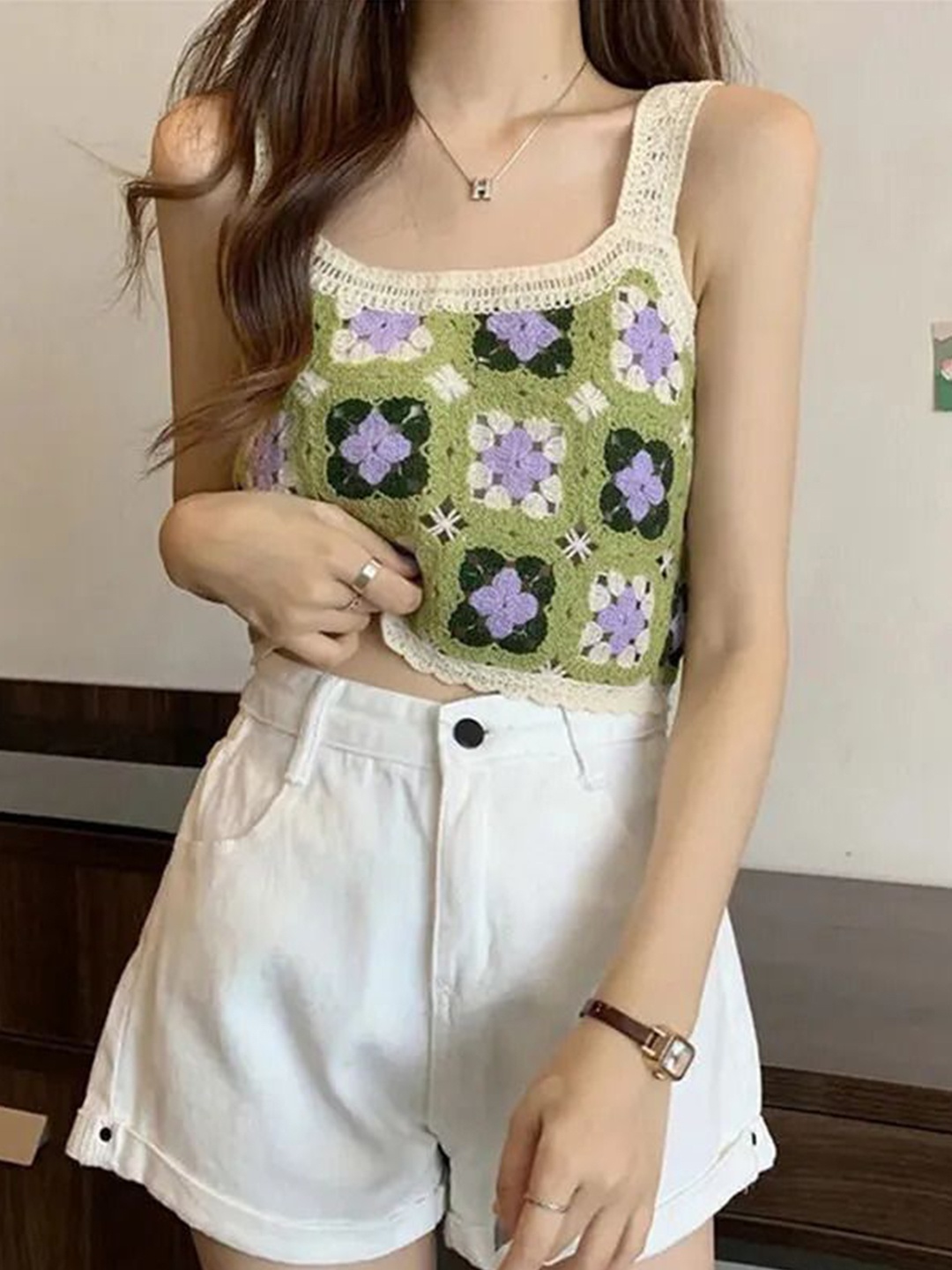 

YLCOMPANY Print Woollen Top, Green