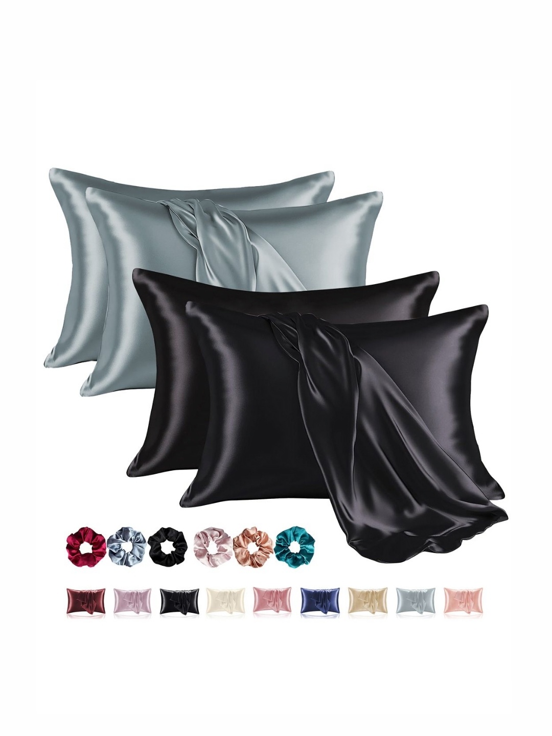 

Aura Black & Grey 4 Pieces Solid Pure Silk Rectangle Pillow Covers