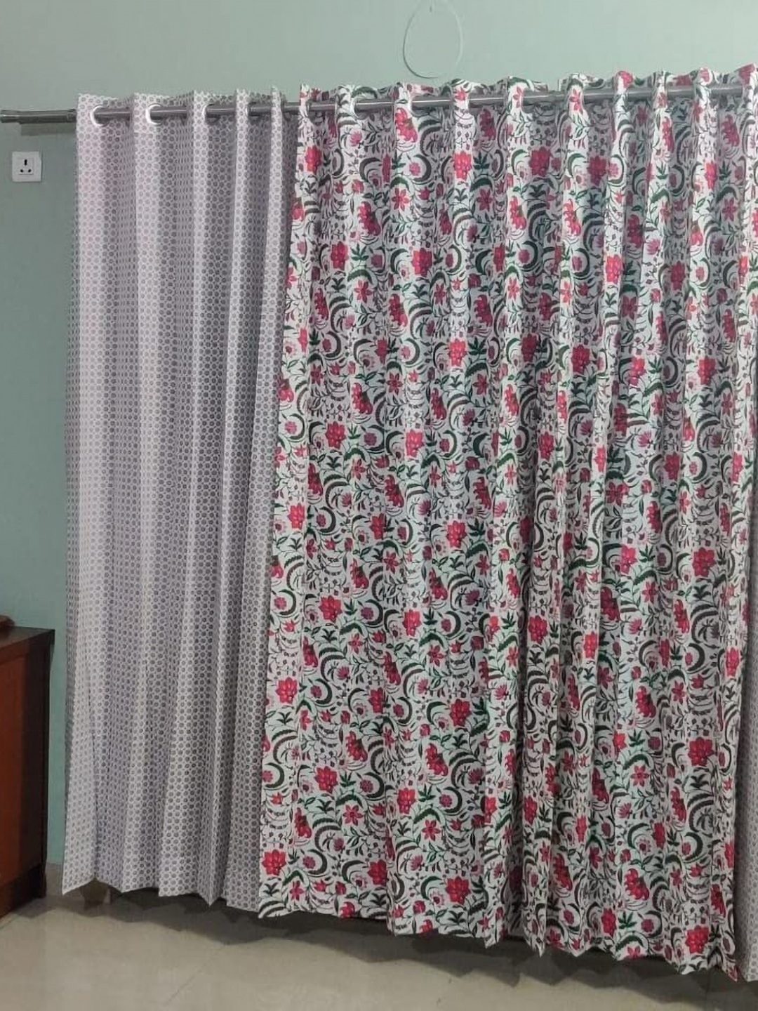 

Trance Home Linen Red & White 4 Pieces Floral Printed Cotton Window Curtains