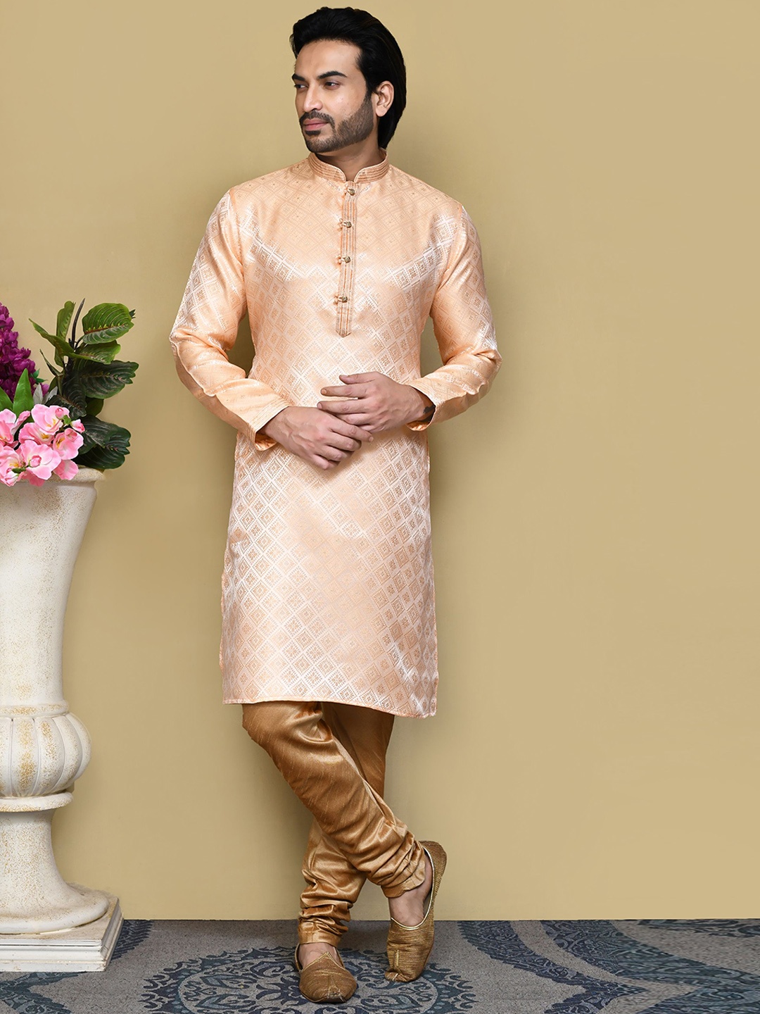 

RANAK Men Regular Kurta with Pyjamas, Orange