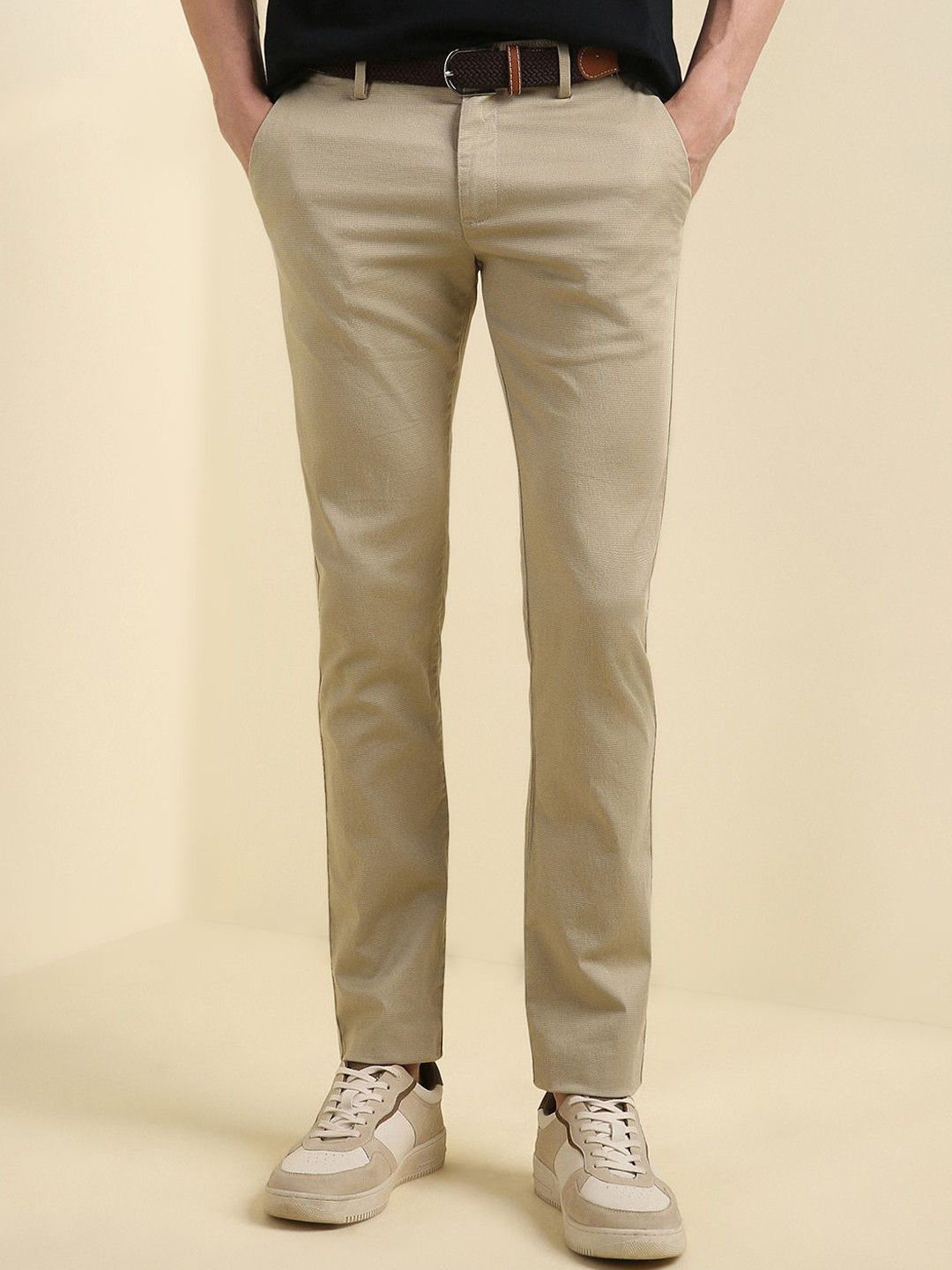 

Allen Solly Men Printed Ultra Slim Fit Trousers, Beige