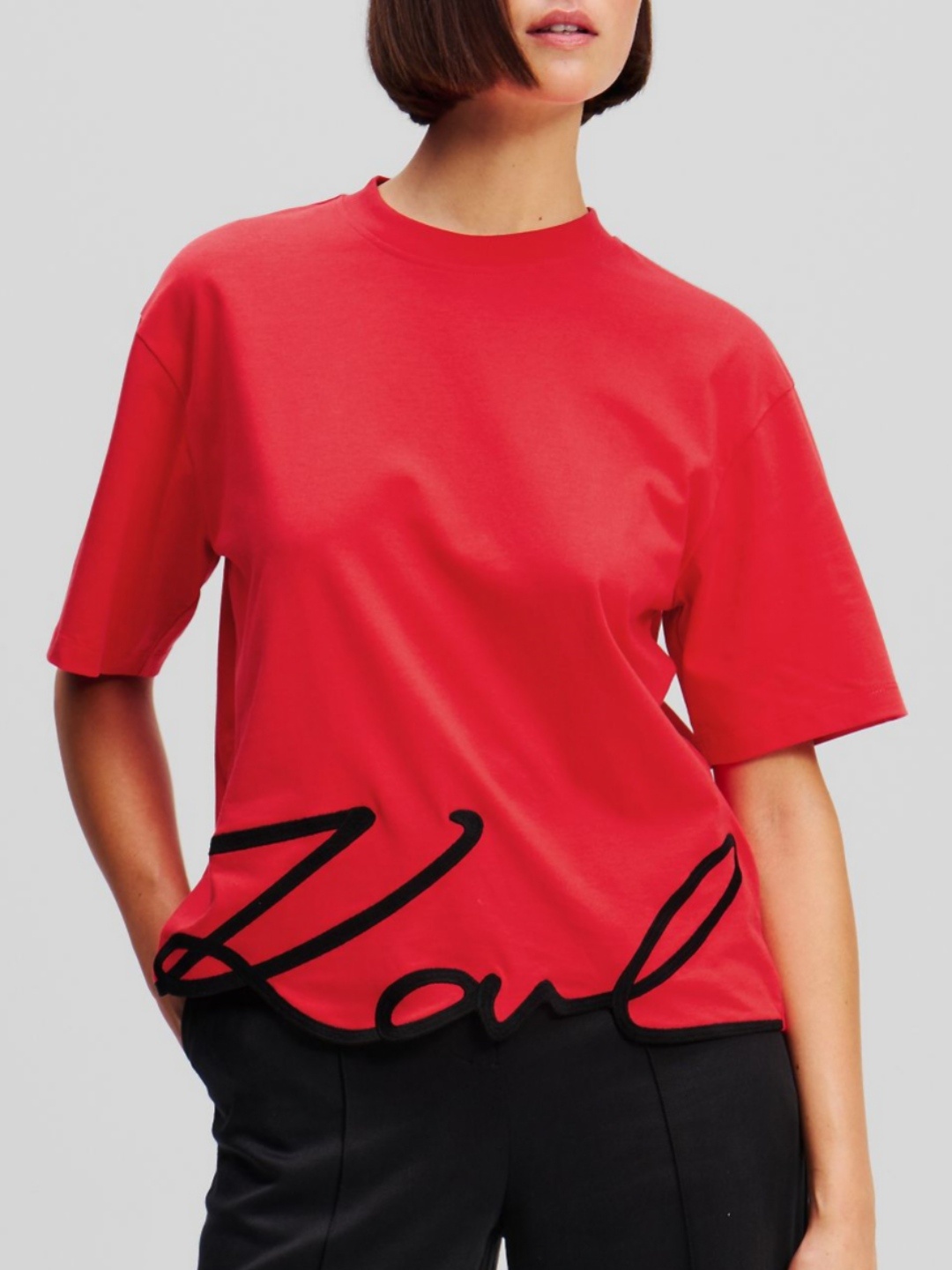 

Karl Lagerfeld Women Typography Pockets T-shirt, Red