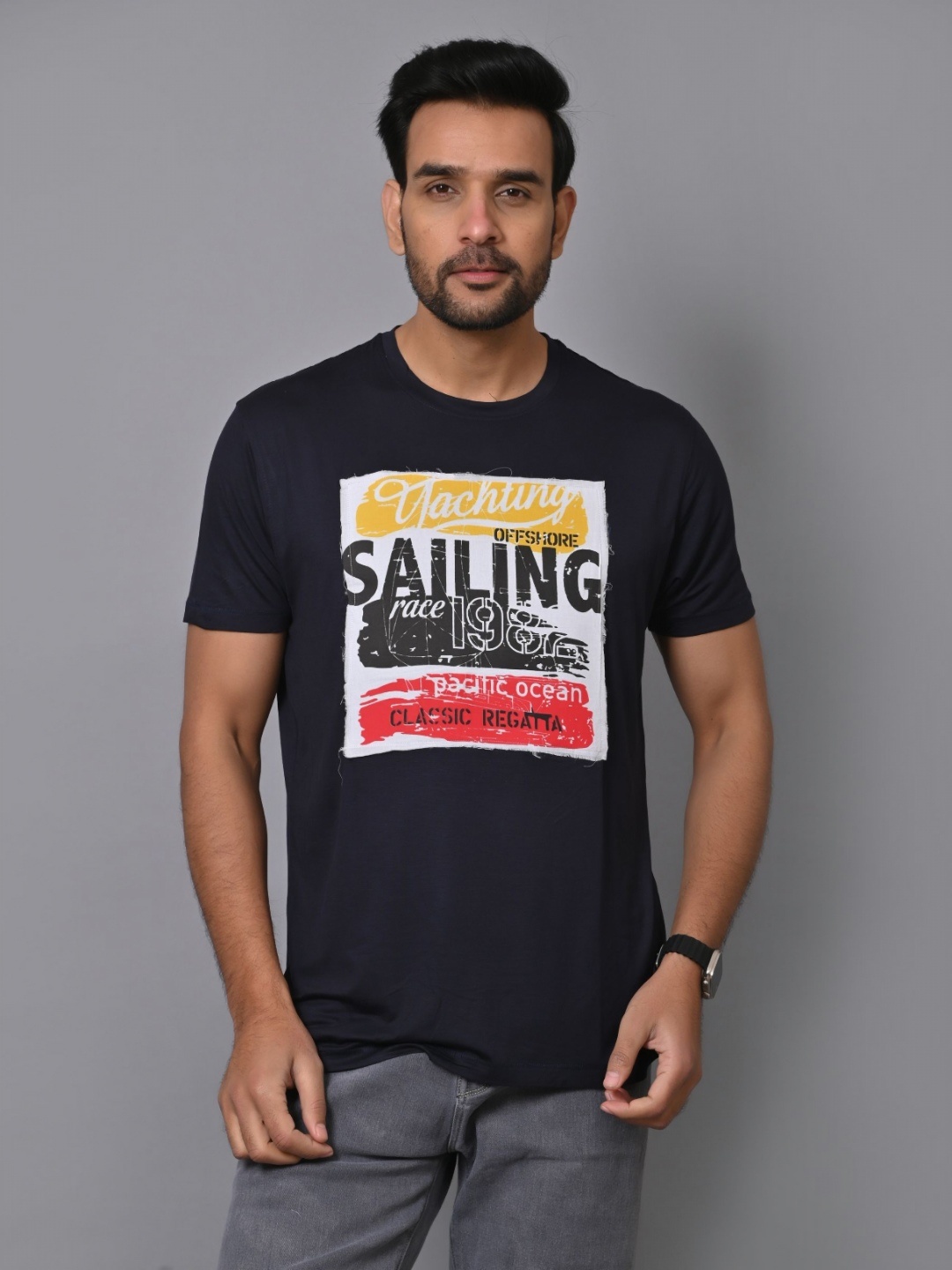 

ARBOUR Men Typography Printed Slim Fit T-shirt, Navy blue