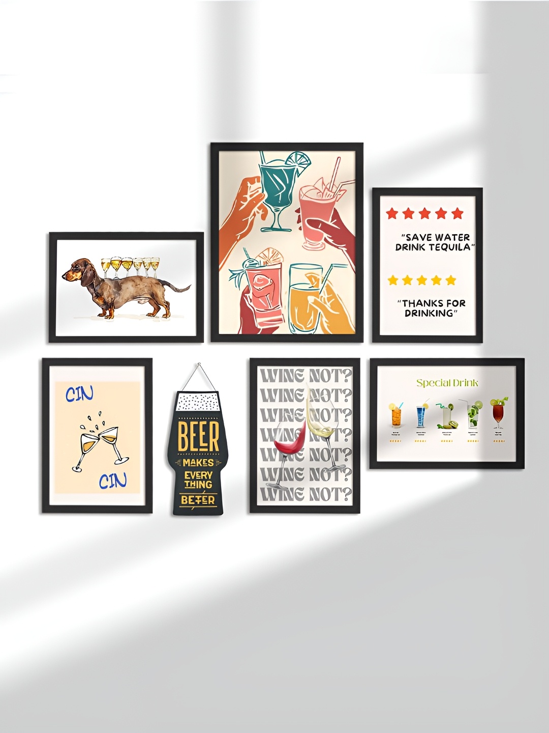 

Myntra Elegant Homes White 7 Pieces Bar and Cocktail Theme Synthetic Wooden Wall Paintings