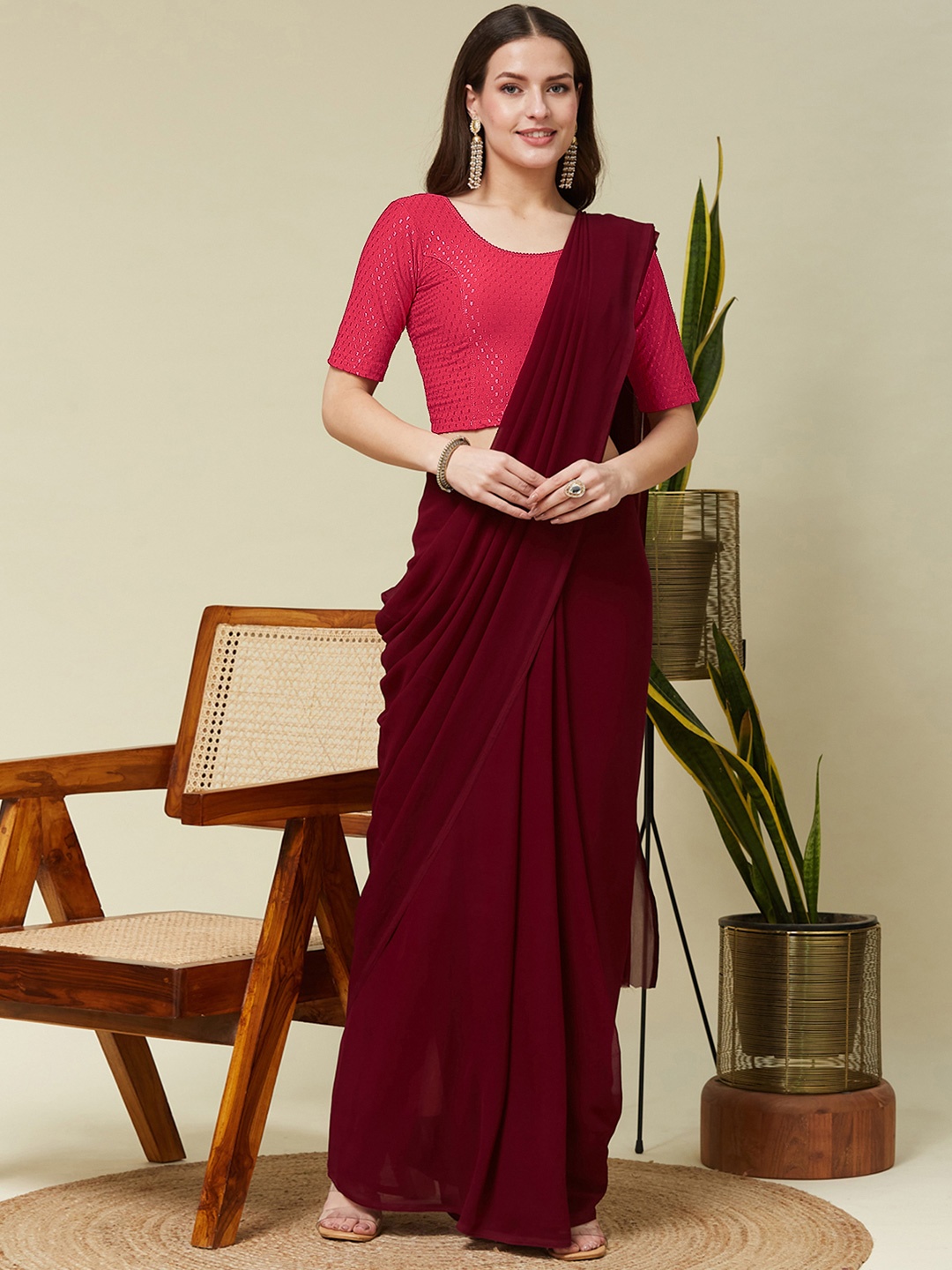 

Kalini Cotton Dyed Woven Design Saree Blouse, Peach
