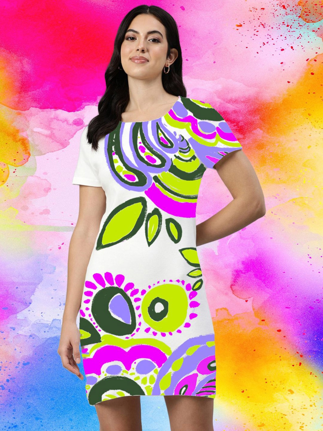 

Huetrap Print A-Line Dress, White