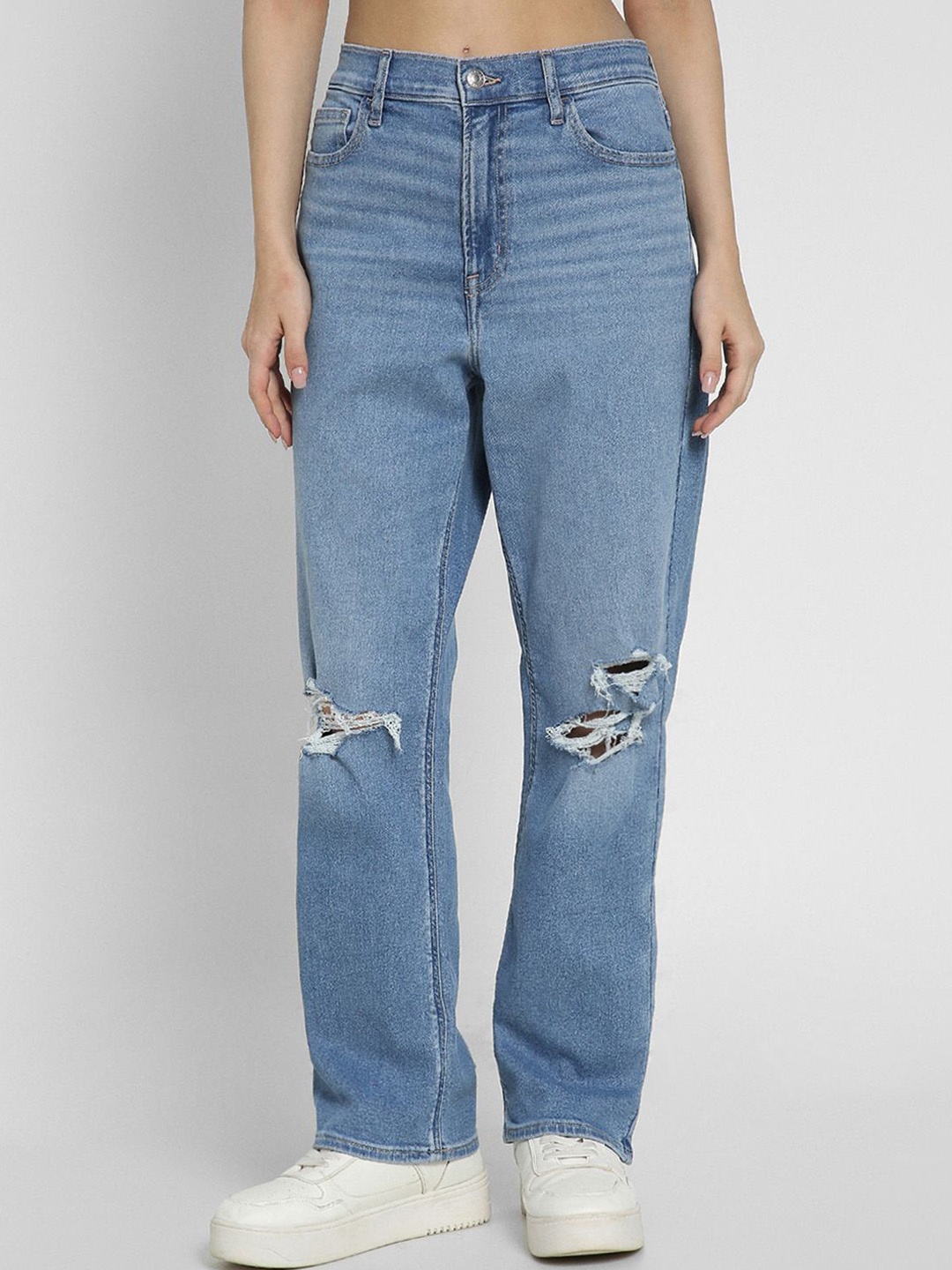 

AMERICAN EAGLE OUTFITTERS Women Straight Fit Slash Knee Jeans, Blue