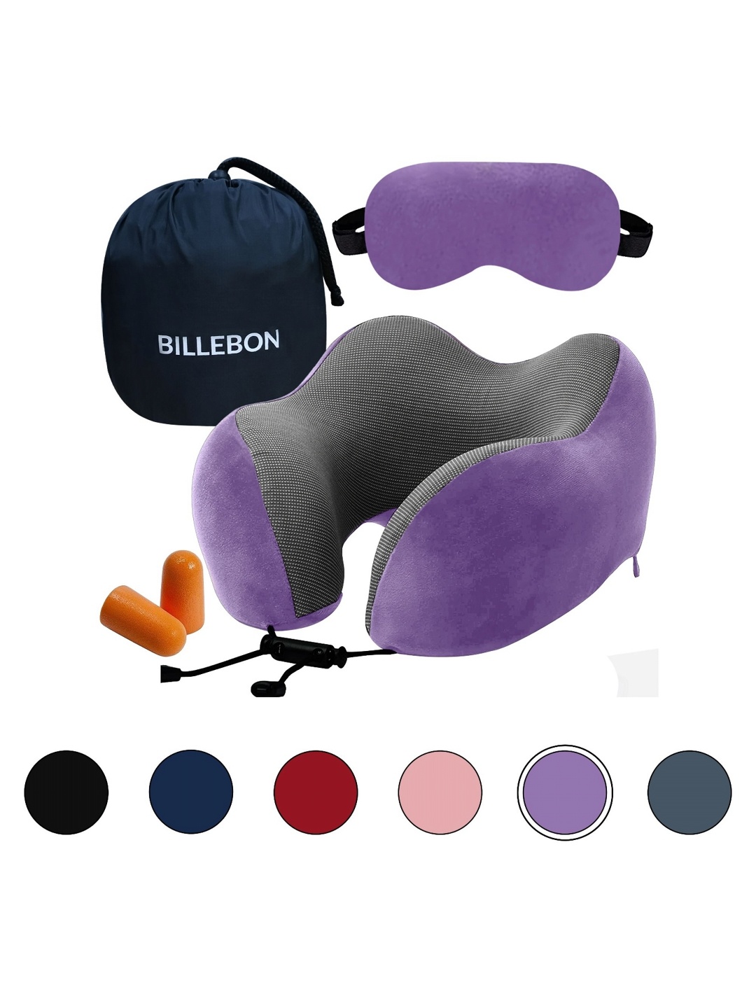 

BILLEBON Lavender Set of 2 Memory Foam Filled Polycotton Breathable Travel Pillow