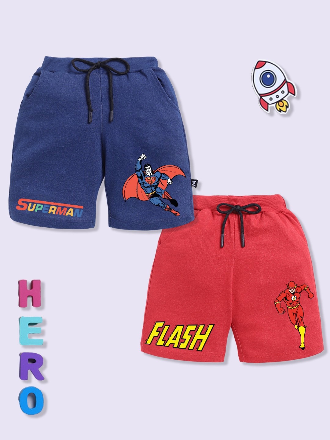 

YK X Minute Mirth Boys Assorted Pack Of 2 Superman Printed Cotton Shorts