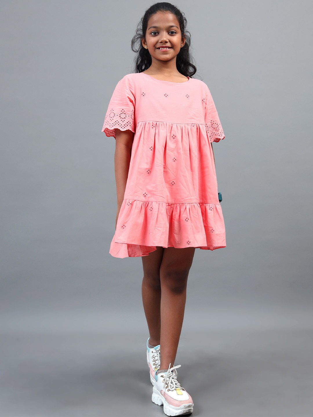 

UNDER FOURTEEN ONLY Flared Sleeve Empire Dress, Peach