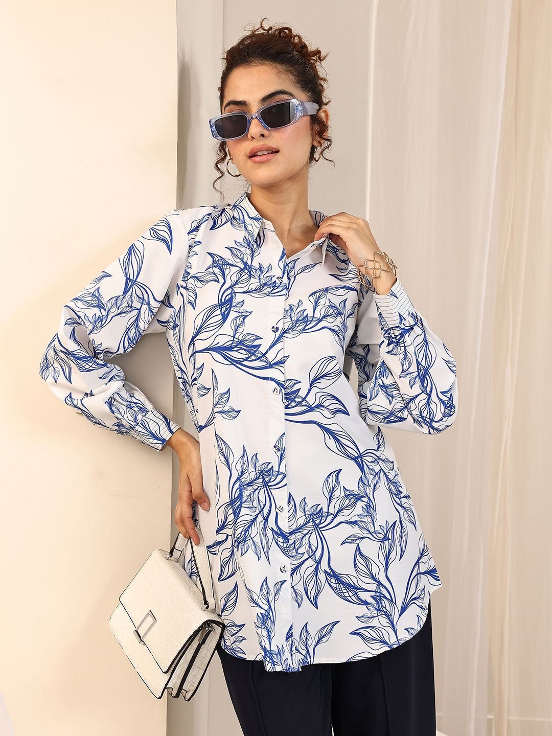 

Libas Shirt Collar Printed Tunic, Off white
