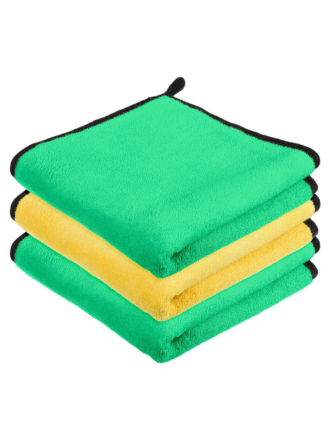 

Kuber Industries Pack Of 3 Green 400 GSM Microfiber Cleaning Cloth With Hanging Loop