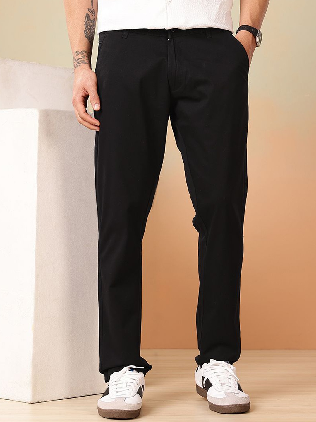 

MEGHZ Men Urban Slim Slim Fit Chinos Trousers, Black