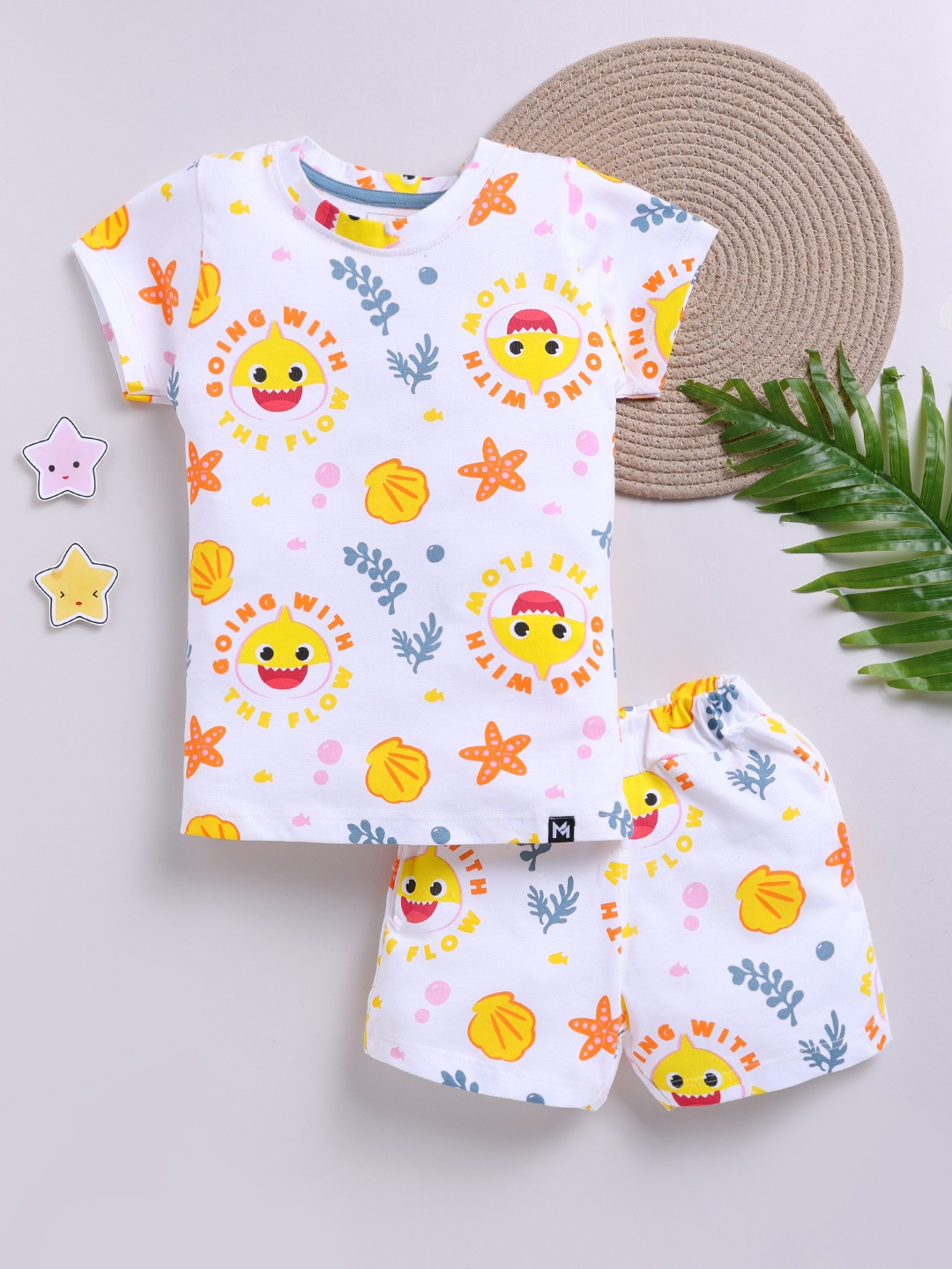 

YK X Minute Mirth Girls Printed Pure Cotton T-shirt with Shorts, White