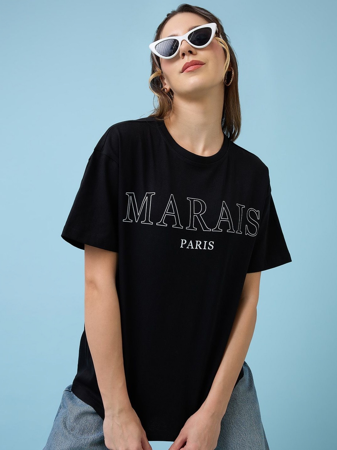 

Mast & Harbour Women Printed Applique T-shirt, Black